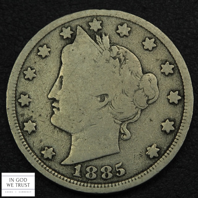 1885 Liberty Nickel Major Die Crack variety — raised crack line running from rim through date area