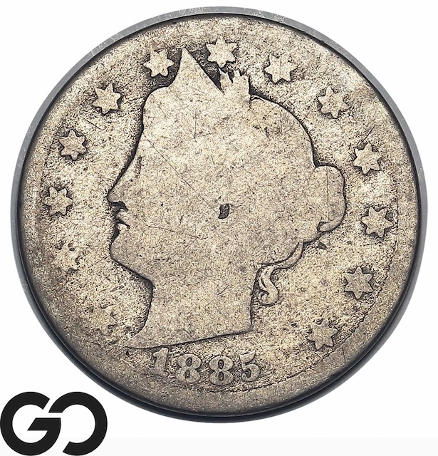 1885 Liberty Nickel Broadstrike Error — design spread beyond normal diameter with flattened rim